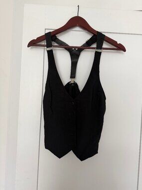 Vintage Mandee Cropped Waistcoat Black 90s Y2K Vest